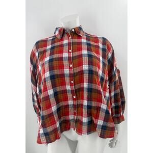 Aura Shirt Womens Medium Multicolor Plaid Collared Button Down Long Sleeve